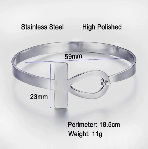 Silver Bangle Bracelet, Ankh Egyptian Jewelry - Picture 3 of 3